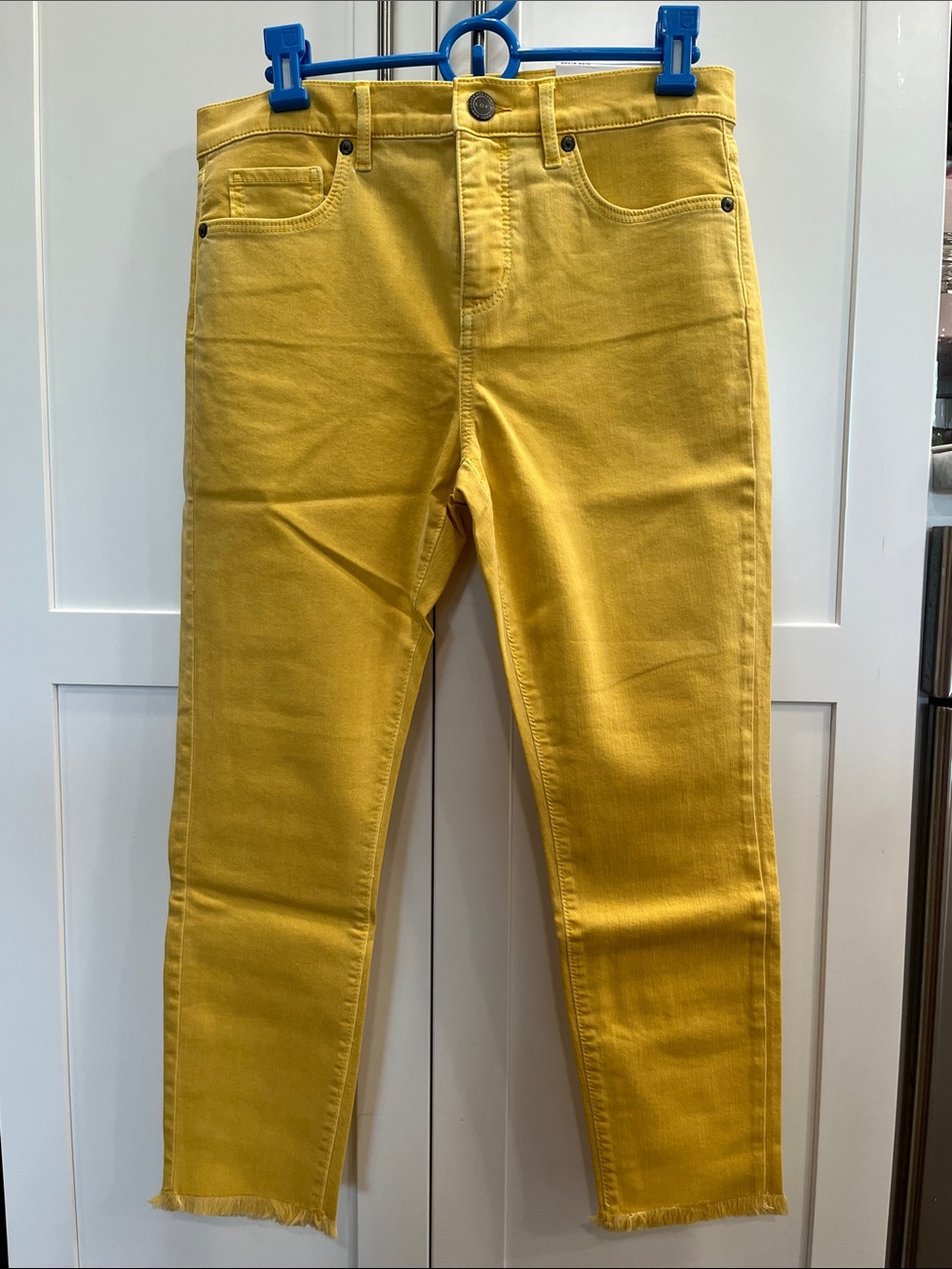 LOFT Bright Yellow Skinny Jeans with Frayed Hem
